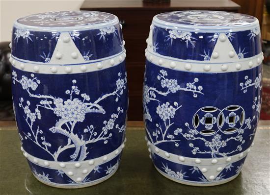 A pair of Chinese blue and white garden seats